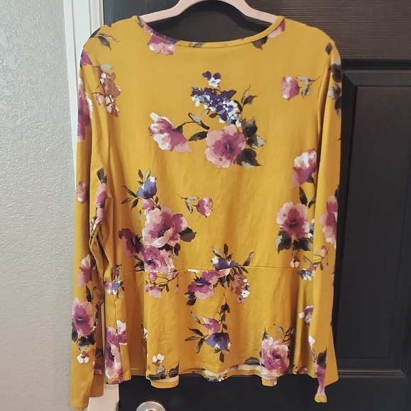 New York & Company Yellow Wrap Blouse Long Sleeve Tie Front - Picture 3 of 3